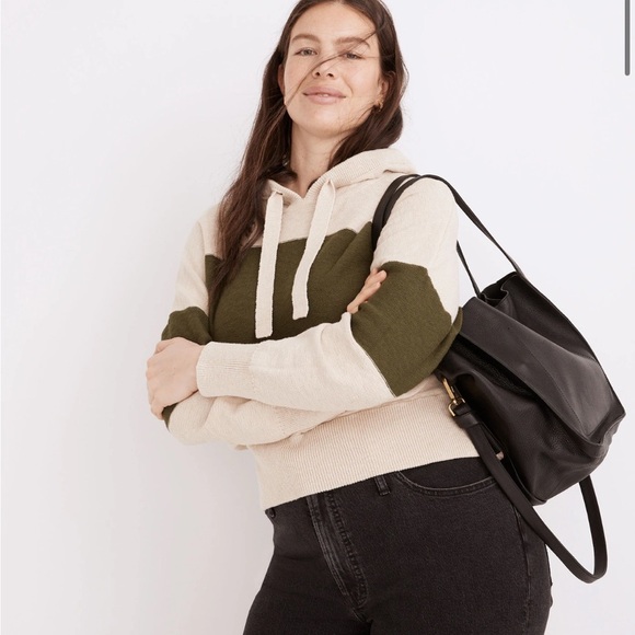 Madewell Clairview Hoodie Sweater Colorblock Ivory Green Women Medium Preppy - Picture 1 of 12
